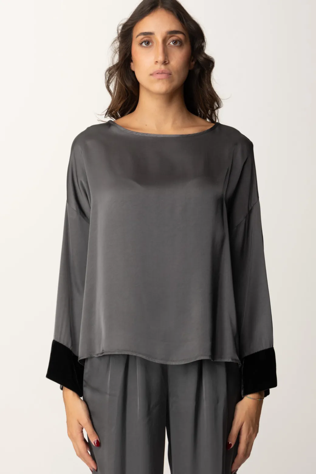Donna Meme Road Blusa Oversize con Dettagli In Velluto