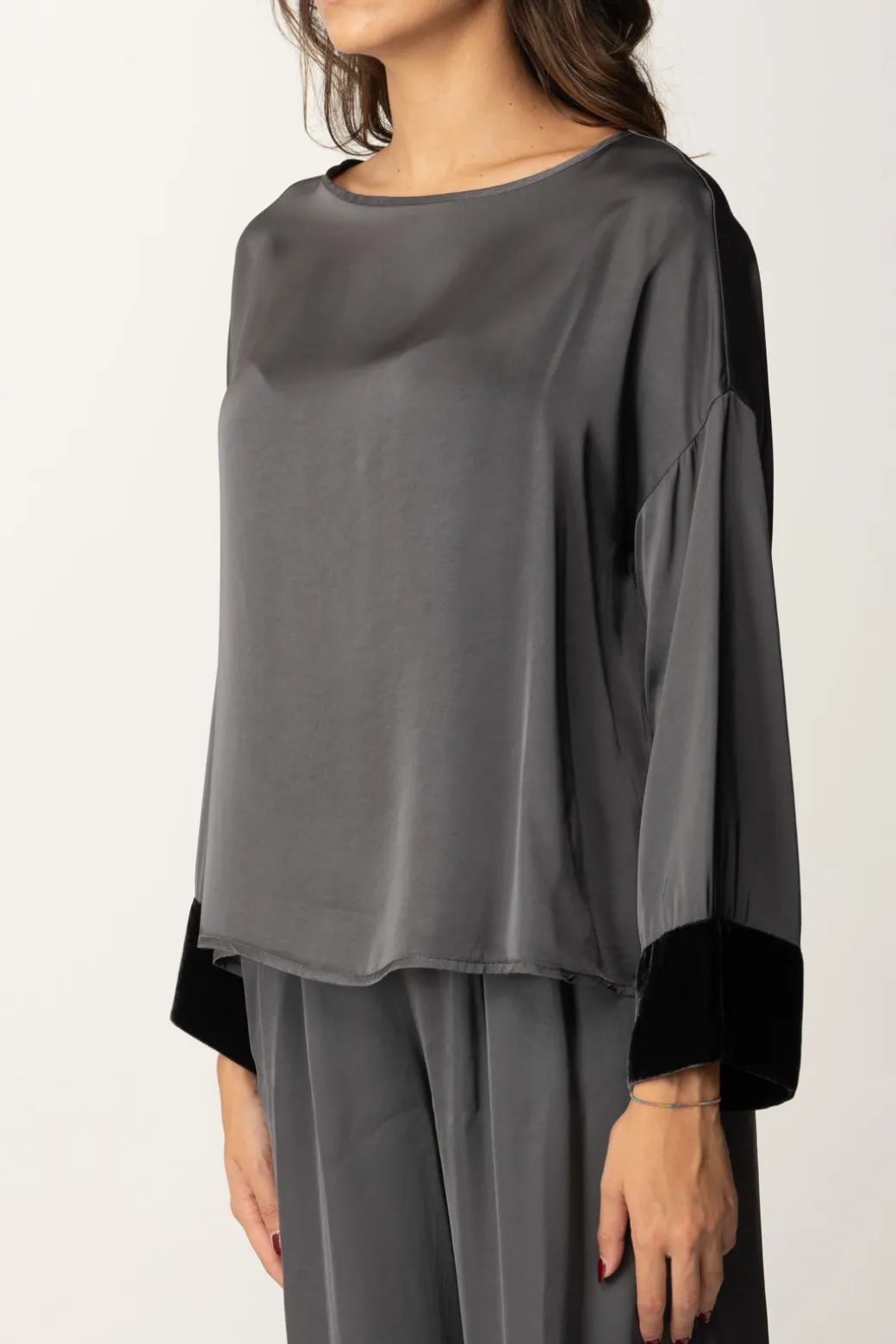 Donna Meme Road Blusa Oversize con Dettagli In Velluto