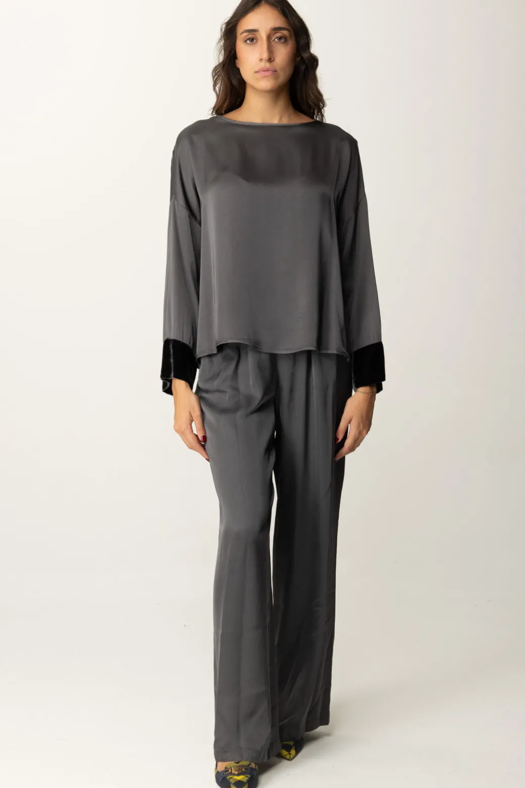 Donna Meme Road Blusa Oversize con Dettagli In Velluto