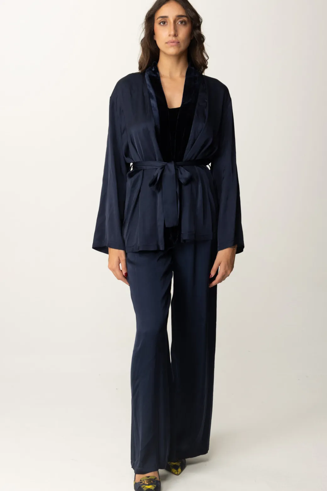 Donna Meme Road Pantaloni Palazzo con Dettagli In Velluto
