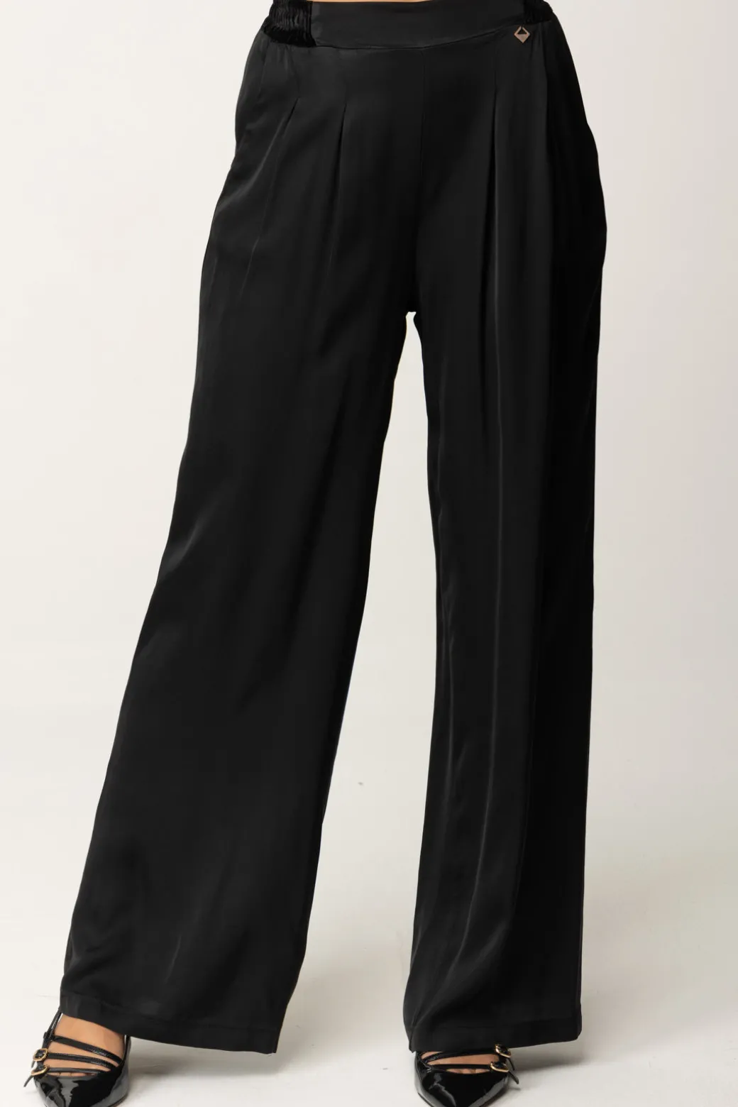 Donna Meme Road Pantaloni Palazzo con Dettagli In Velluto
