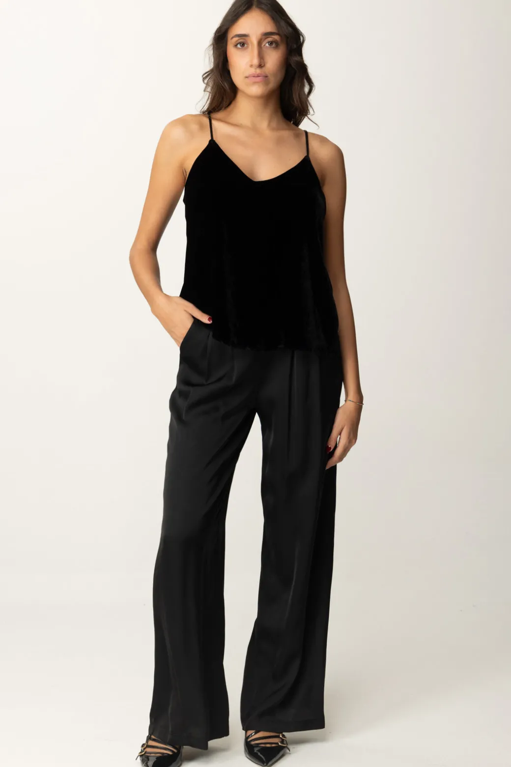 Donna Meme Road Pantaloni Palazzo con Dettagli In Velluto