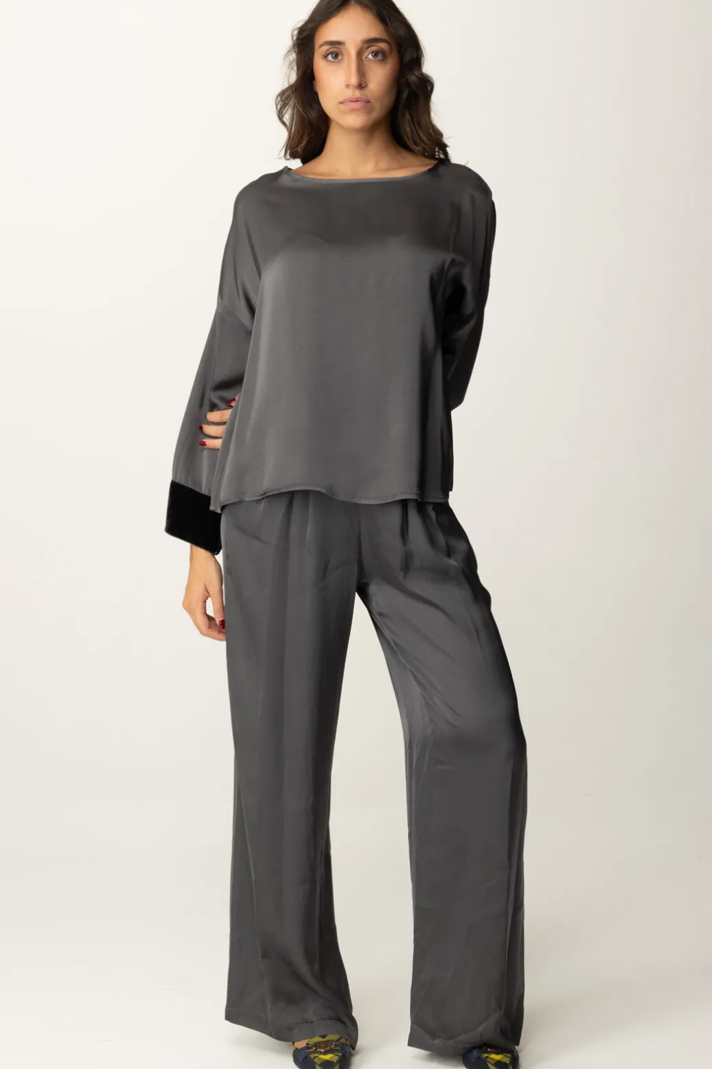 Donna Meme Road Pantaloni Palazzo con Dettagli In Velluto