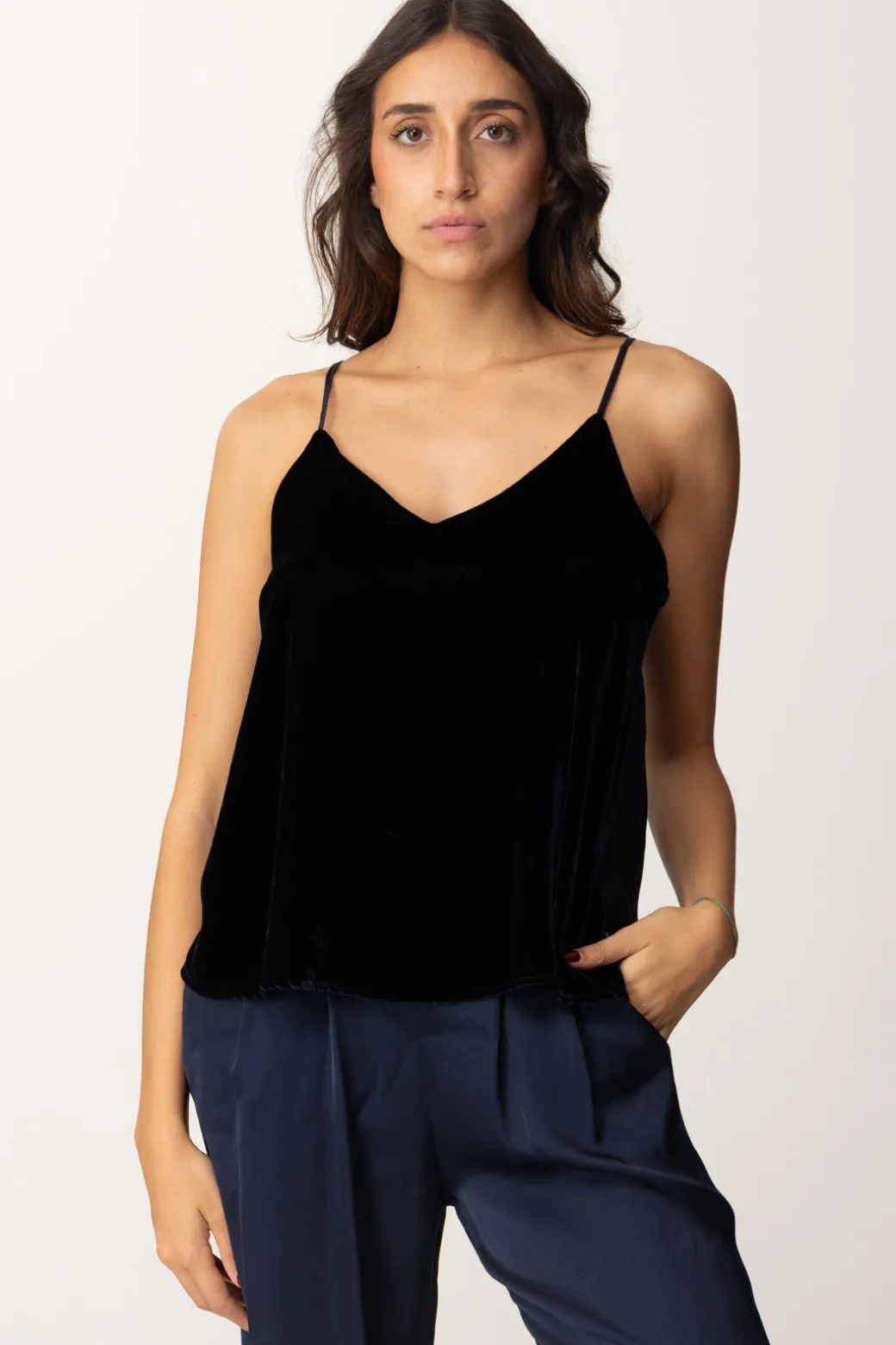 Donna Meme Road Top In Velluto con Spalline Sottili