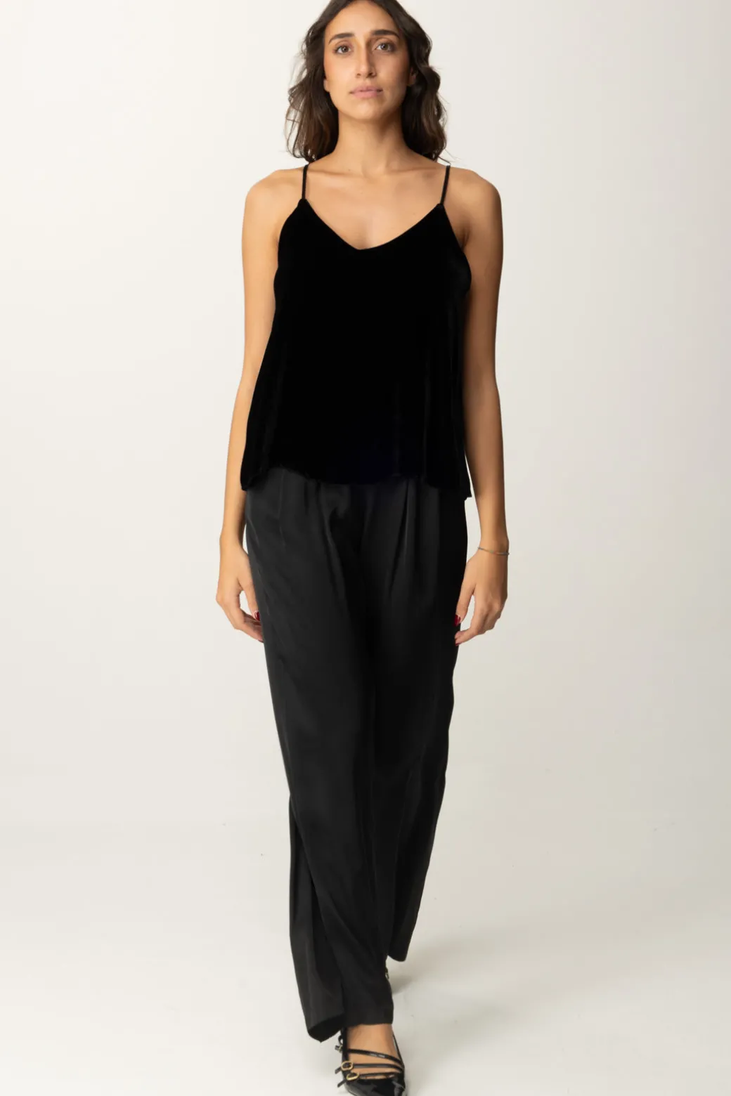 Donna Meme Road Top In Velluto con Spalline Sottili