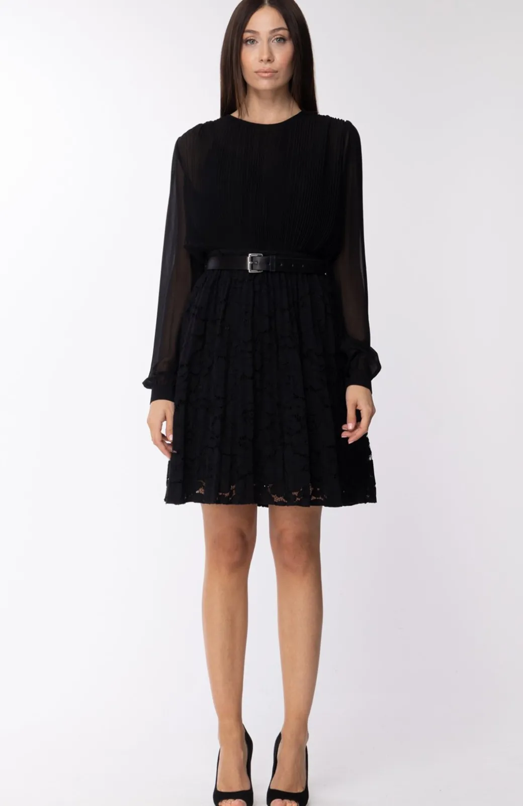 Donna Michael Kors Abito Corto In Tulle e Pizzo con Cintura