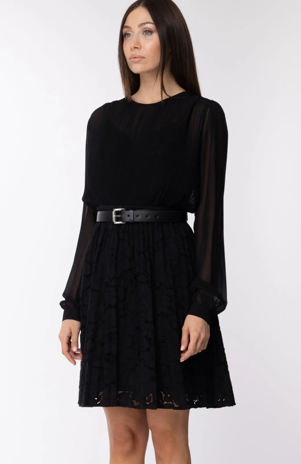 Donna Michael Kors Abito Corto In Tulle e Pizzo con Cintura
