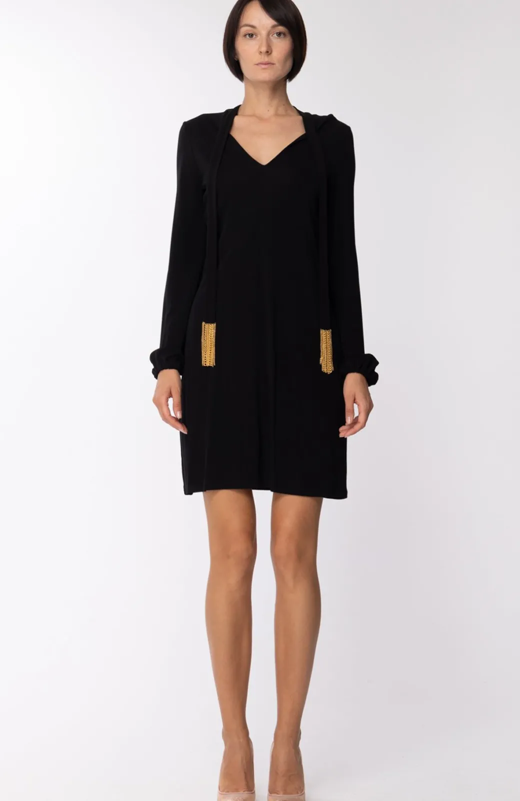 Donna Michael Kors Abito Elegante con Fusciacca con Frange In Metallo Dorato