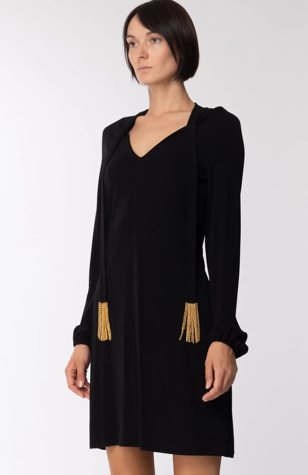 Donna Michael Kors Abito Elegante con Fusciacca con Frange In Metallo Dorato