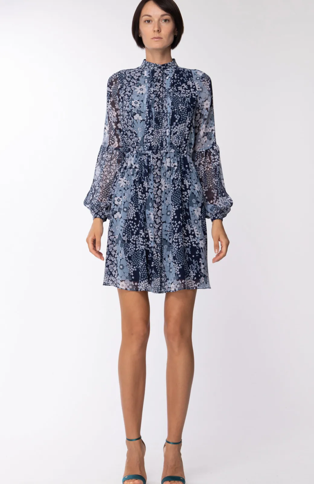Donna Michael Kors Abito Floreale con Maniche Lunghe