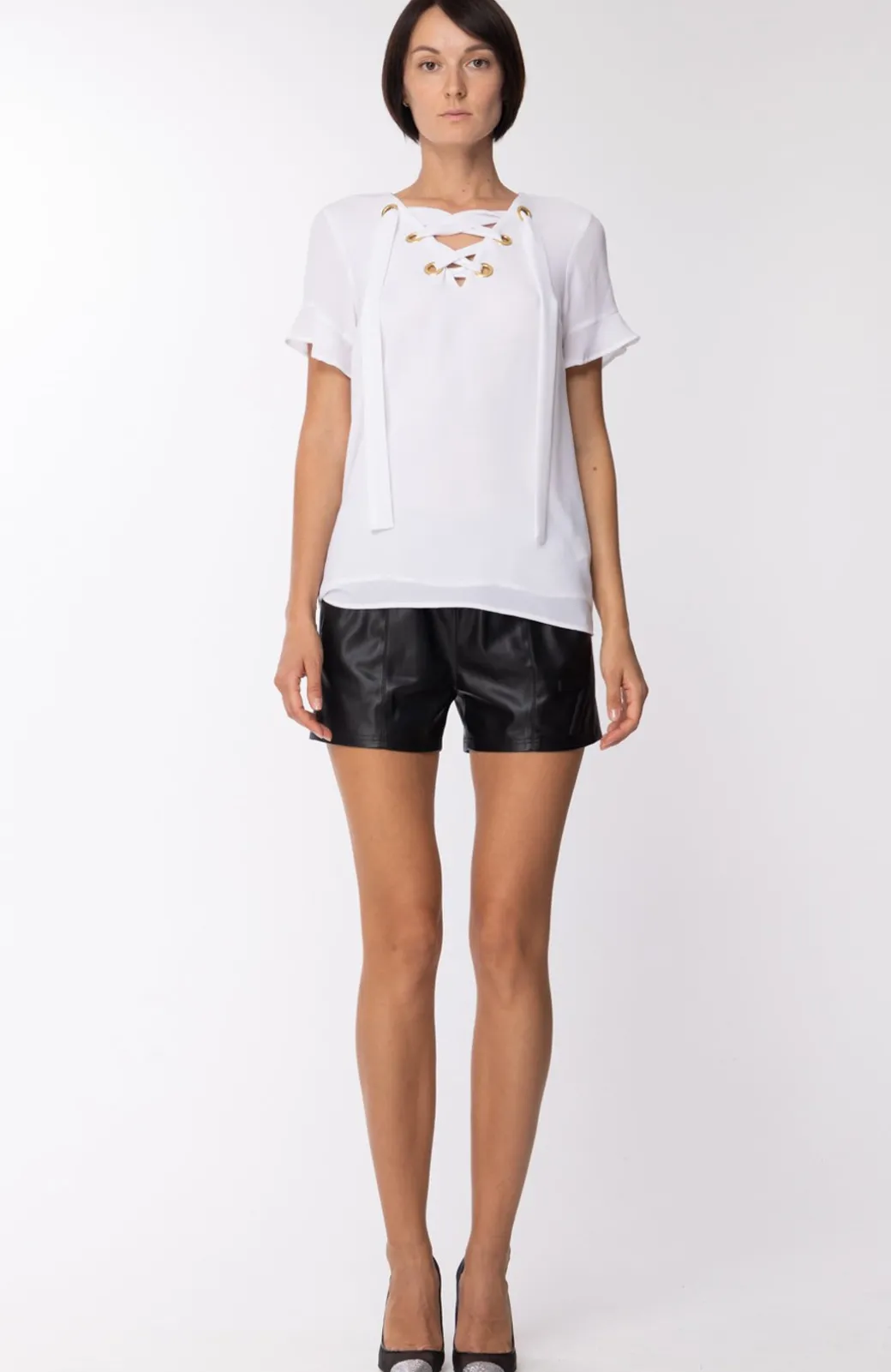 Donna Michael Kors Blusa a Maniche Corte con Occhielli Dorati