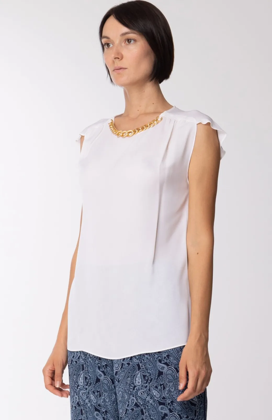 Donna Michael Kors Blusa In Seta Smanicata con Catena