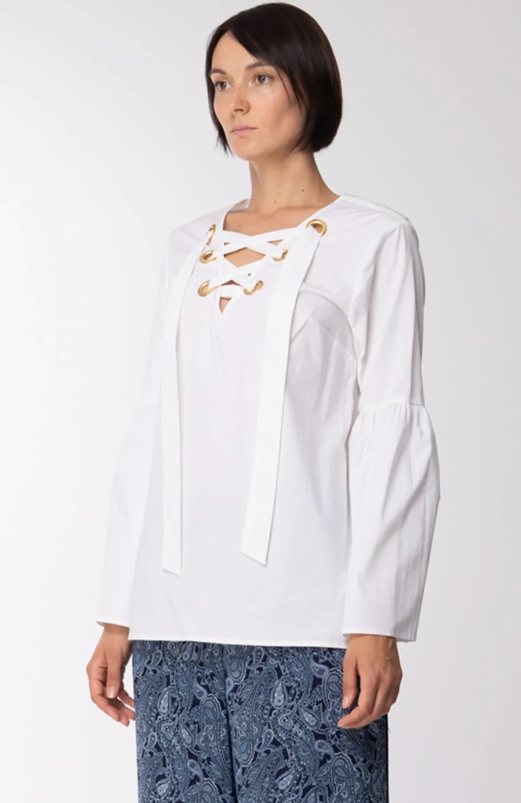 Donna Michael Kors Blusa Morbida con Occhielli Dorati
