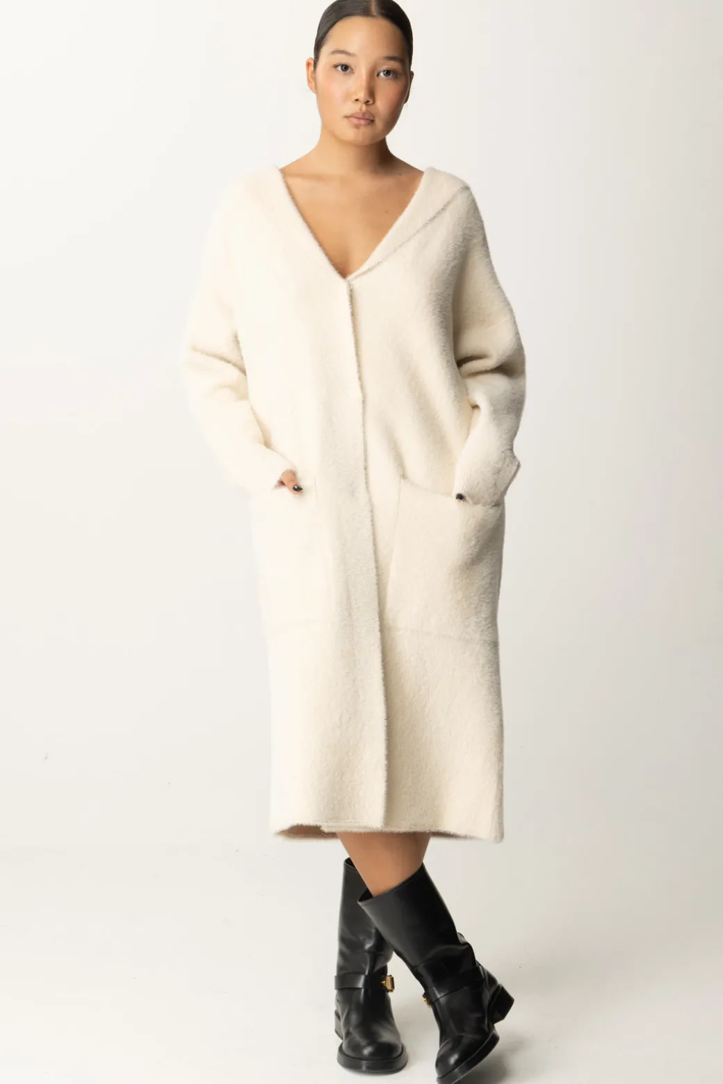 Donna Montereggi Cappotto Lungo con Cappuccio