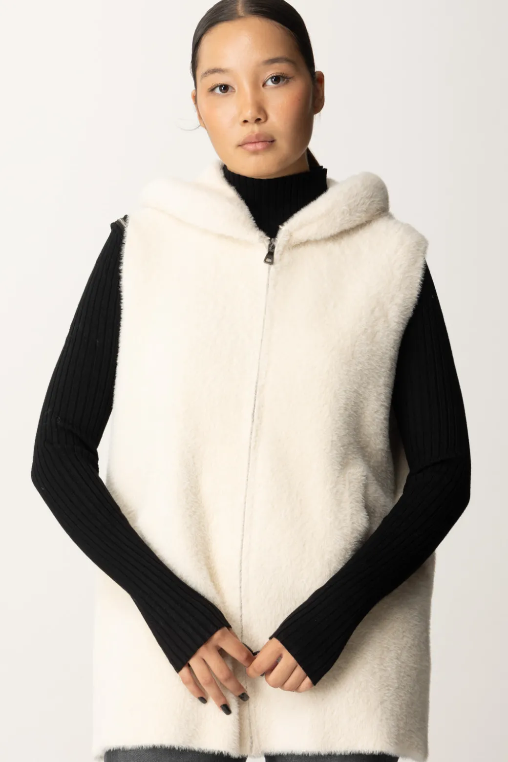 Donna Montereggi Gilet In Maglia con Zip e Cappuccio