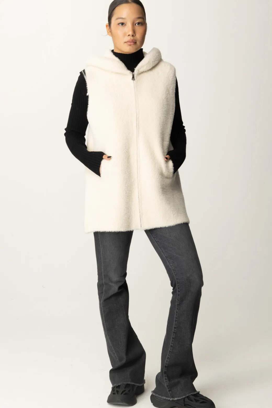 Donna Montereggi Gilet In Maglia con Zip e Cappuccio
