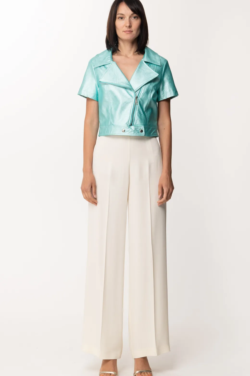 Donna Motel Chiodo In Ecopelle Maniche Corte