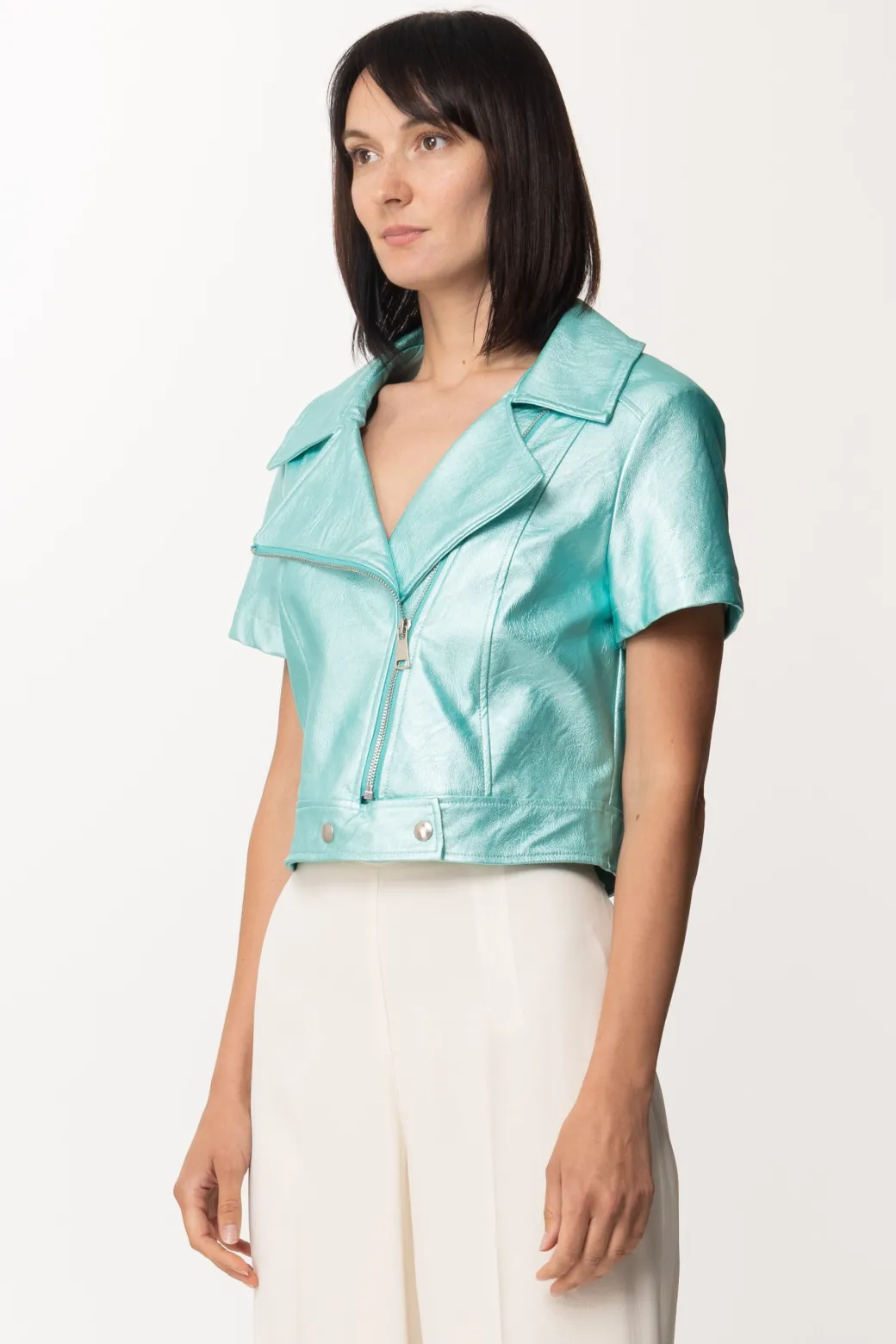 Donna Motel Chiodo In Ecopelle Maniche Corte