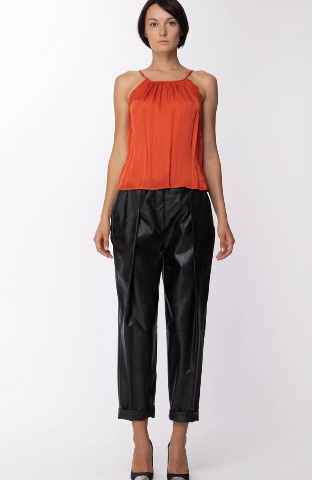 Donna Motel Top Crop con Inserti In Pizzo