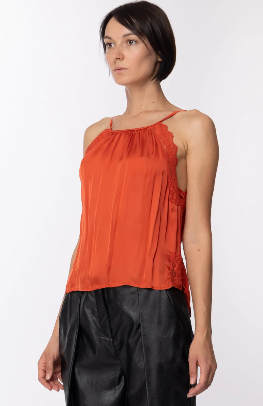 Donna Motel Top Crop con Inserti In Pizzo