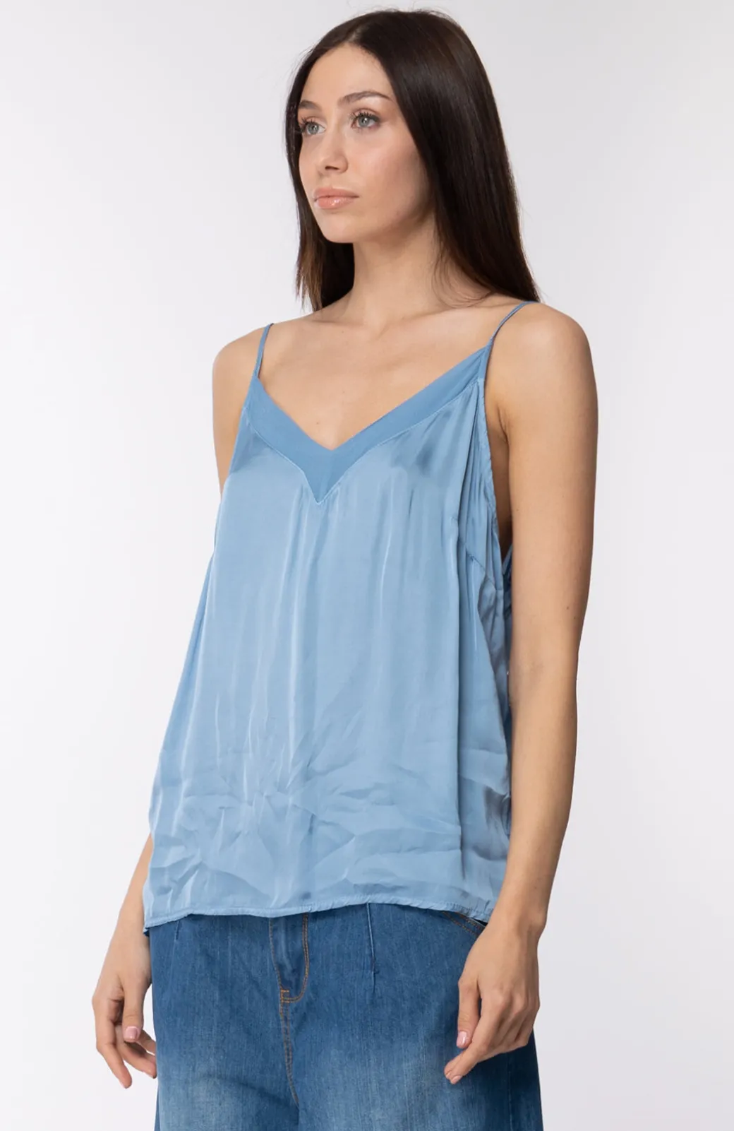 Donna Motel Top In Viscosa con Inserti In Tulle