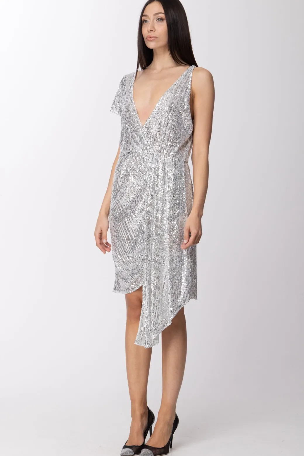 Donna Patrizia Pepe Abito Asimmetrico con Paillettes