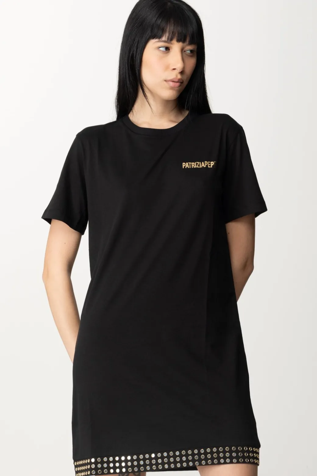Donna Patrizia Pepe Abito Mini con Borchie e Logo