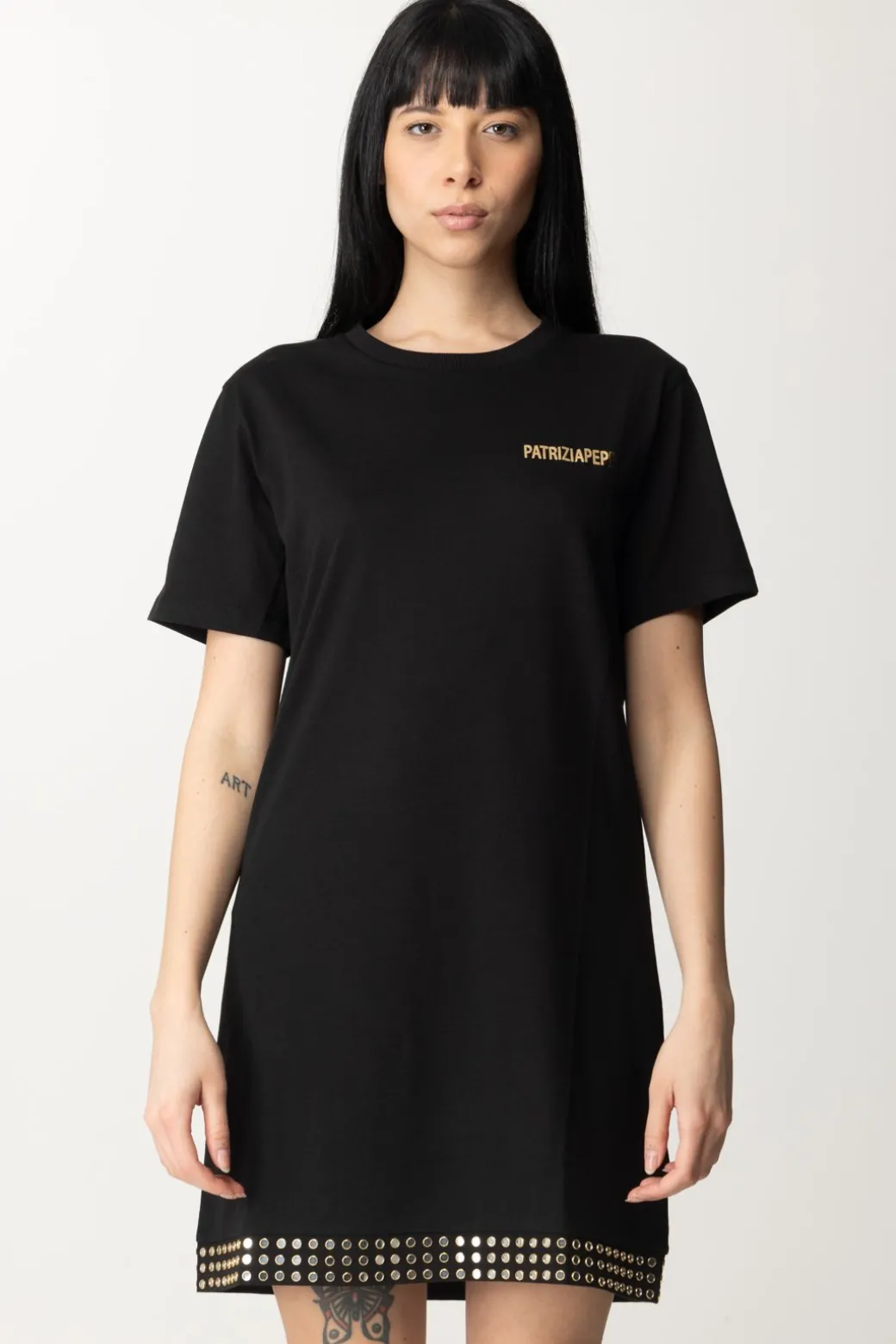 Donna Patrizia Pepe Abito Mini con Borchie e Logo