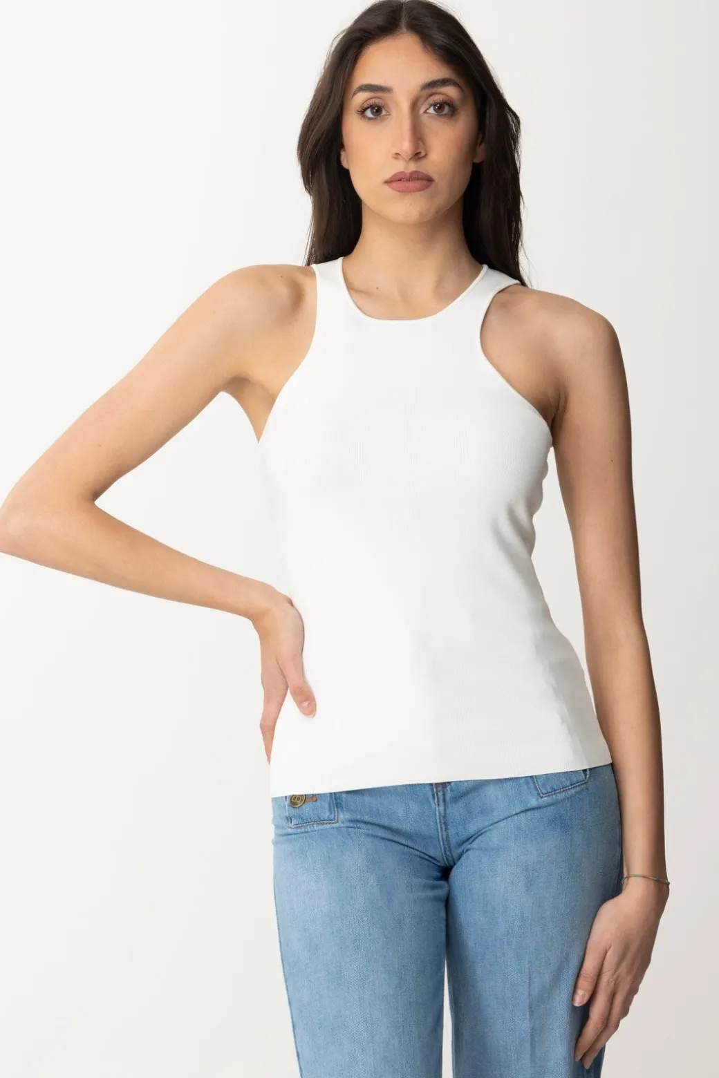 Donna Patrizia Pepe Canotta Basic con Lettering Sul Retro