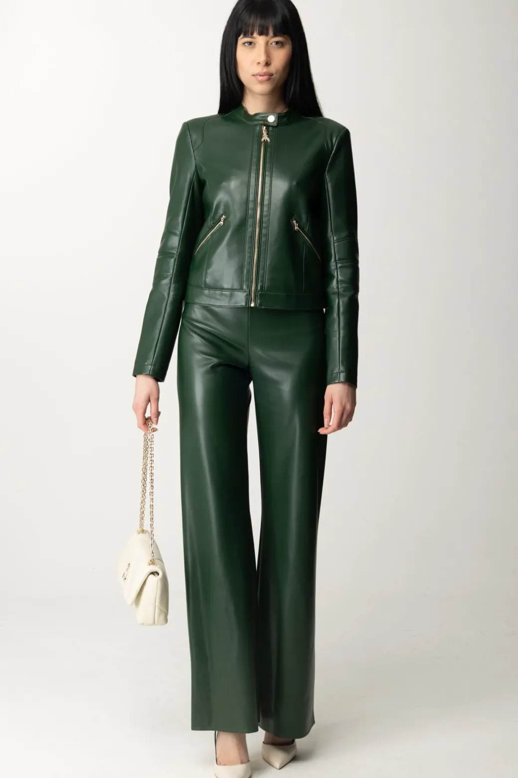 Donna Patrizia Pepe Giubbino In Pelle con Zip Fly