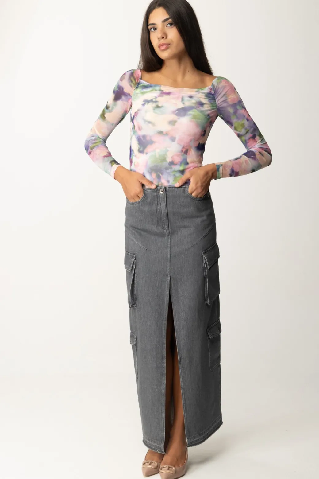 Donna Patrizia Pepe Gonna Lunga Cargo In Jeans