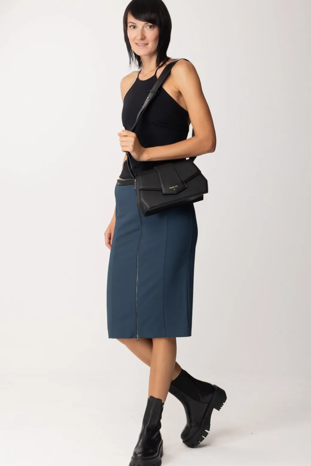 Donna Patrizia Pepe Gonna Midi con Inserto In Pelle