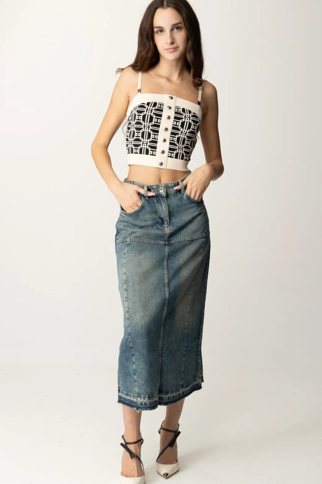 Donna Patrizia Pepe Gonna Midi In Jeans