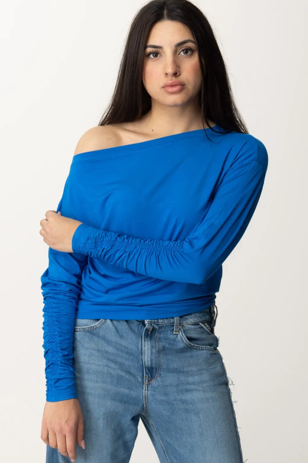 Donna Patrizia Pepe Maglia con Scollo a Barca e Arricciature