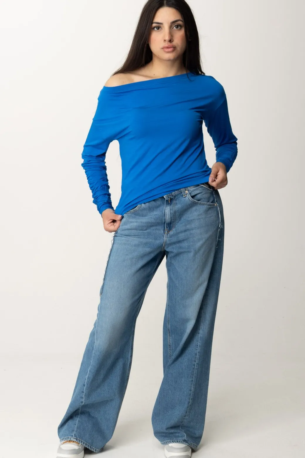 Donna Patrizia Pepe Maglia con Scollo a Barca e Arricciature