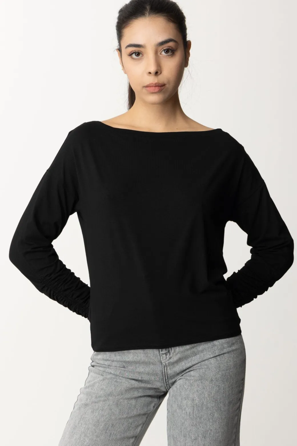 Donna Patrizia Pepe Maglia con Scollo a Barca e Arricciature
