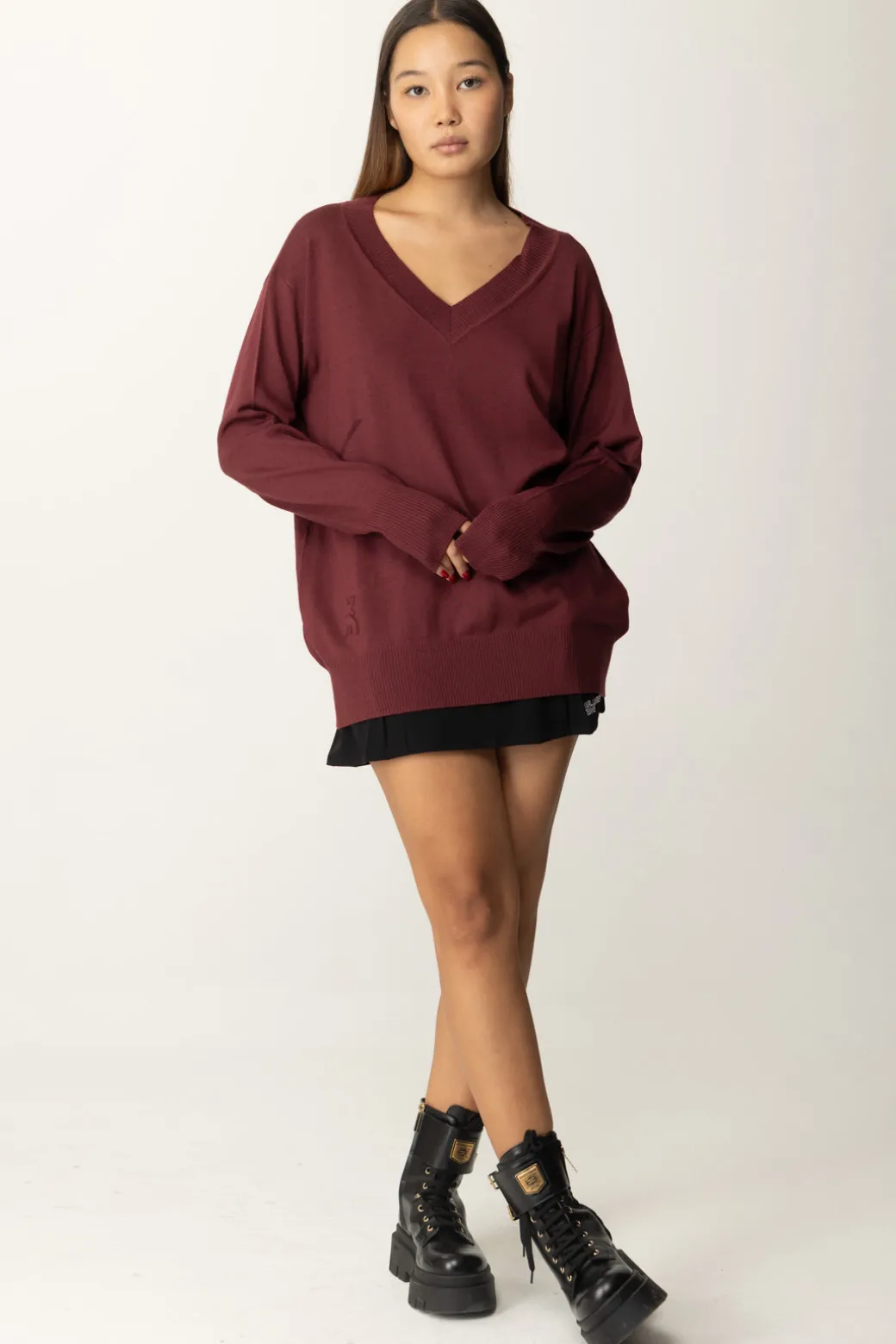 Donna Patrizia Pepe Maglia In Lana con Inserto In Nylon Sul Retro