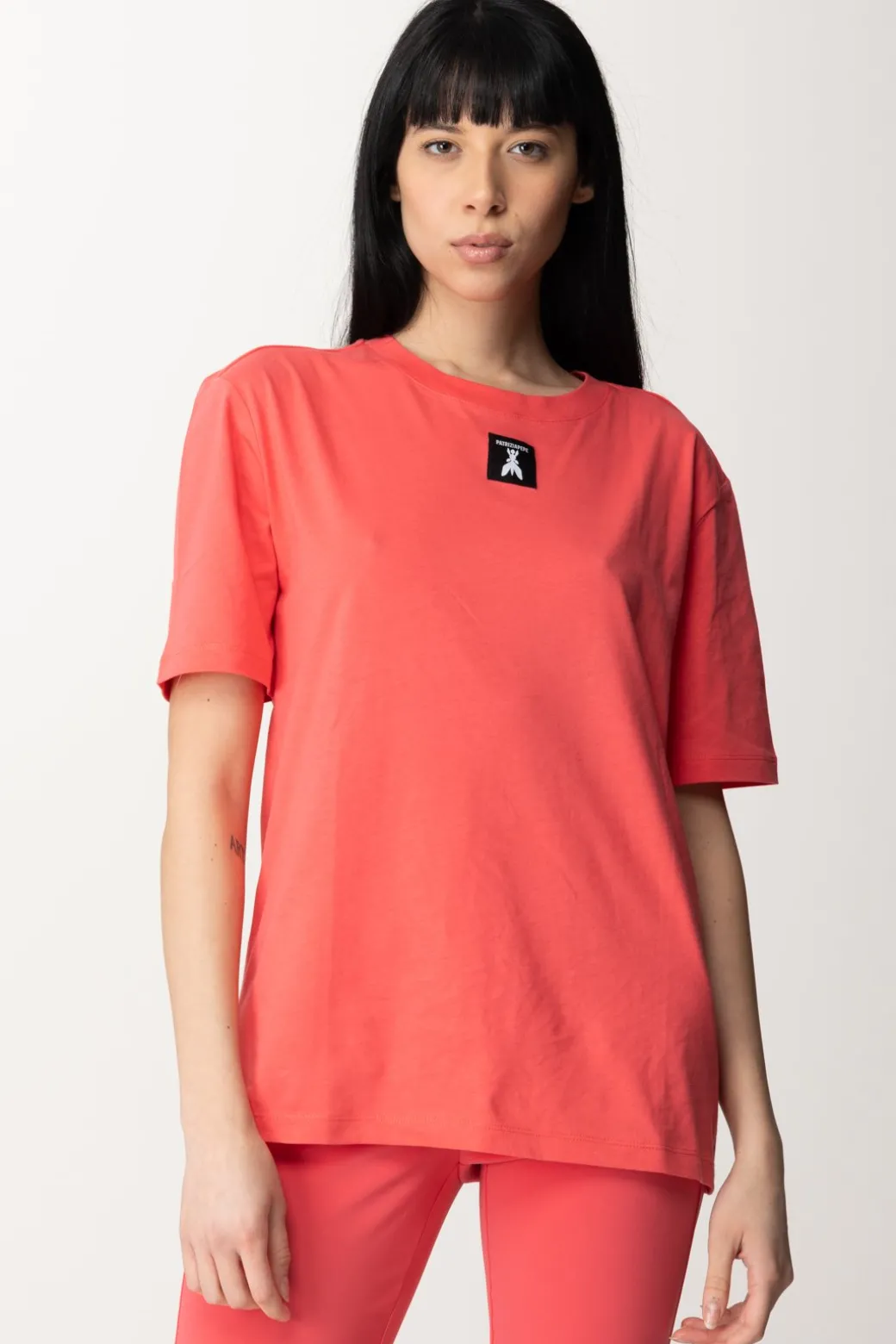 Donna Patrizia Pepe Maglietta In Cotone con Logo Fly