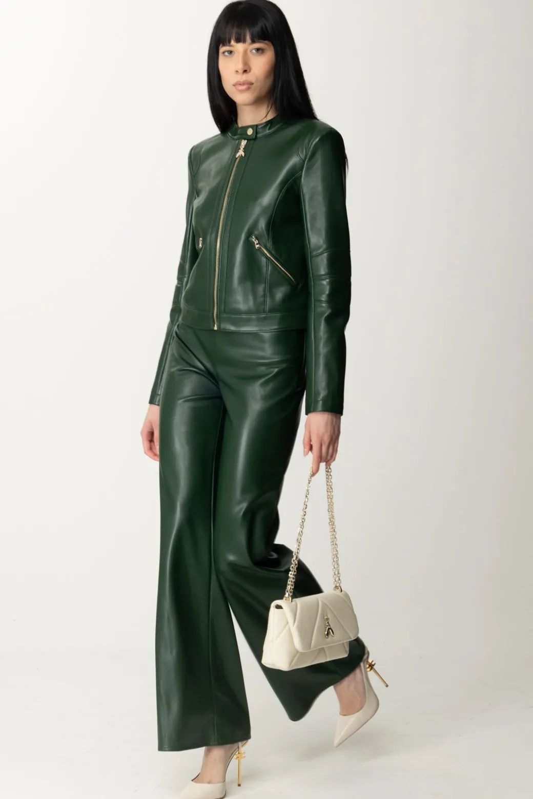 Donna Patrizia Pepe Pantaloni Palazzo In Pelle Lucida
