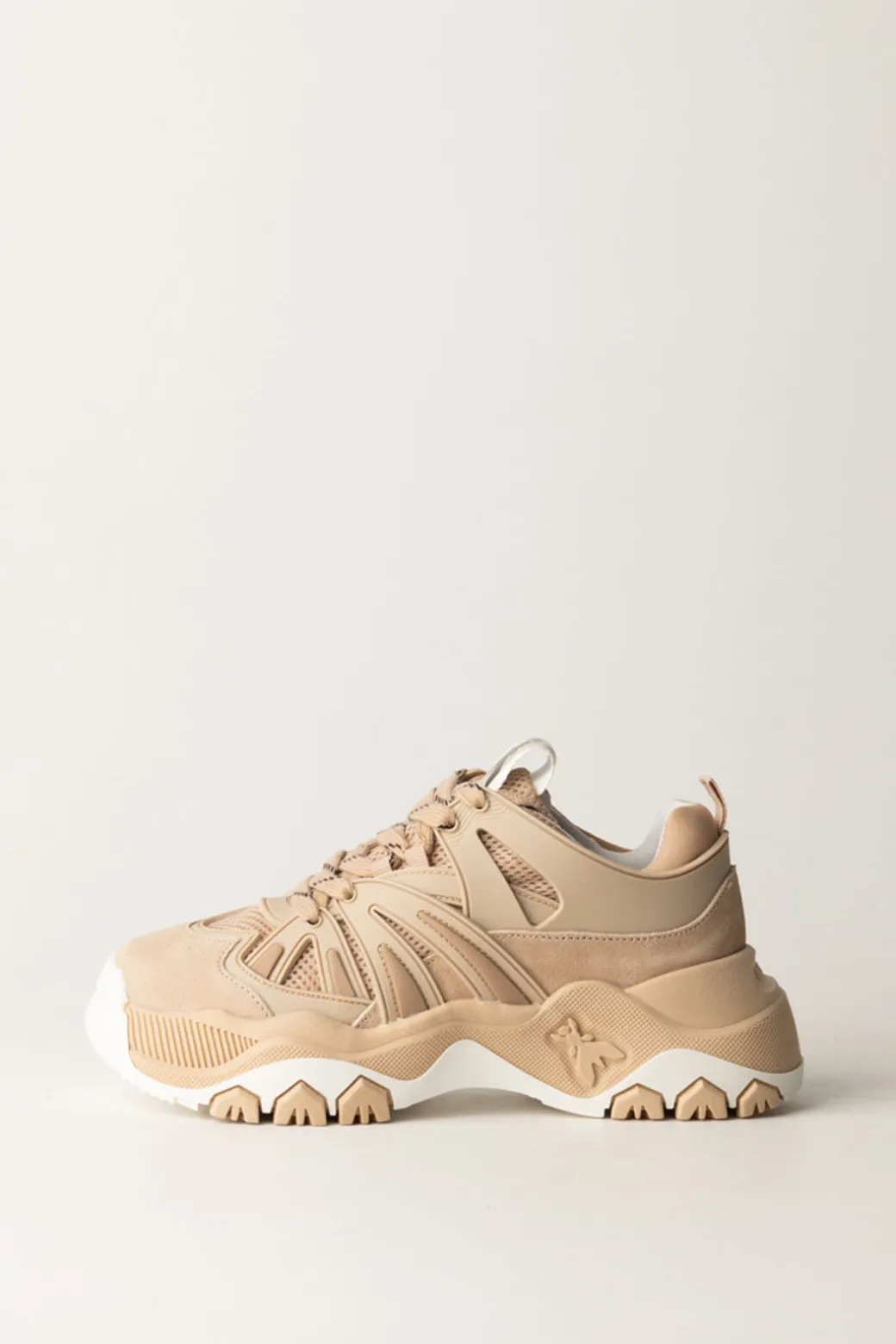 Donna Patrizia Pepe Sneaker Running In PelleCAMEL BEIGEWHITE