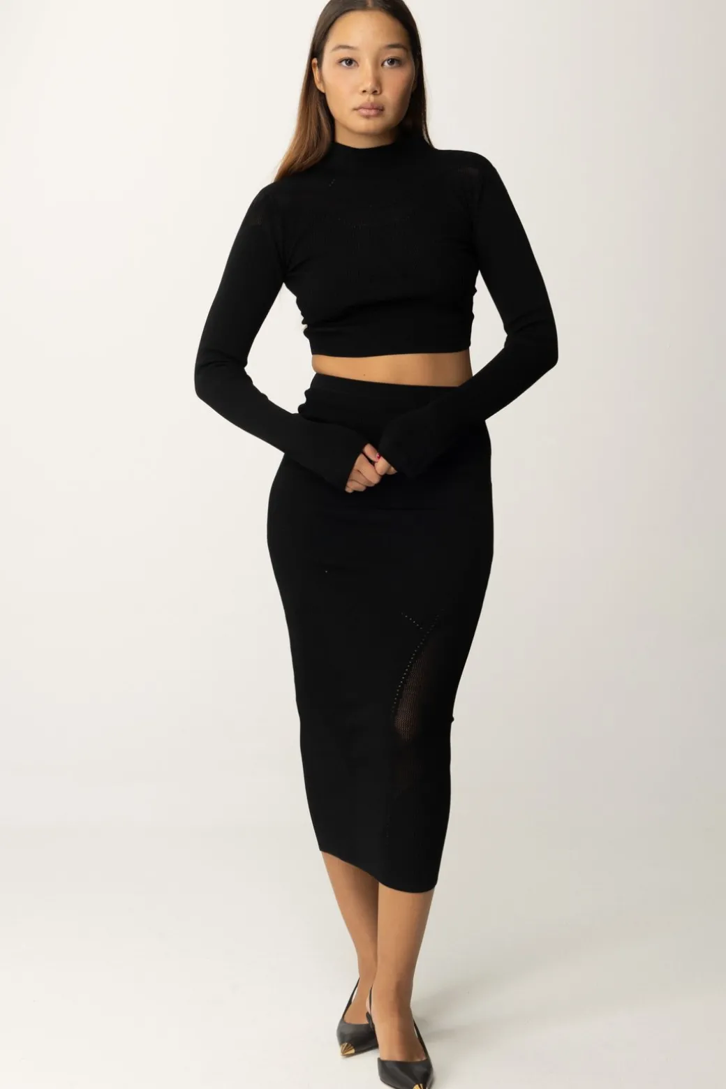Donna Patrizia Pepe Top Crop a Maniche Lunghe