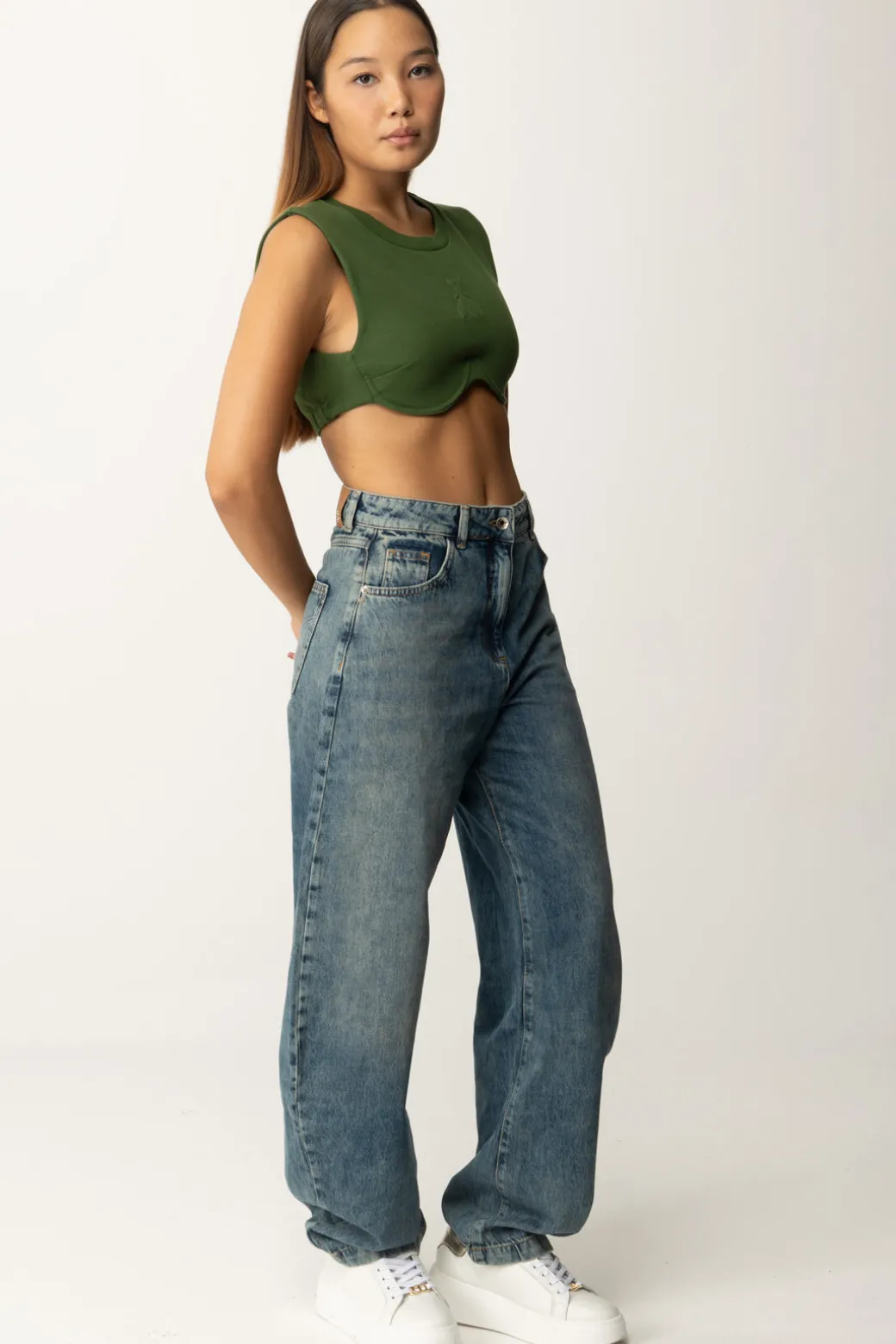 Donna Patrizia Pepe Top Crop con Taglio Al Seno