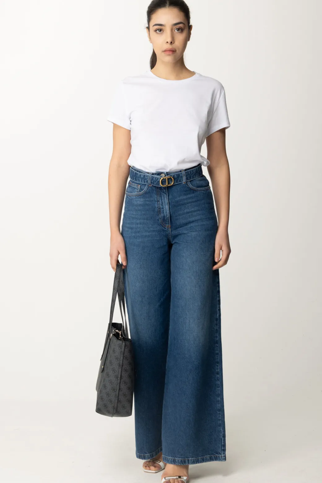 Donna Patrizia Pepe T-shirt con Scollo Su Retro e Logo In Strass