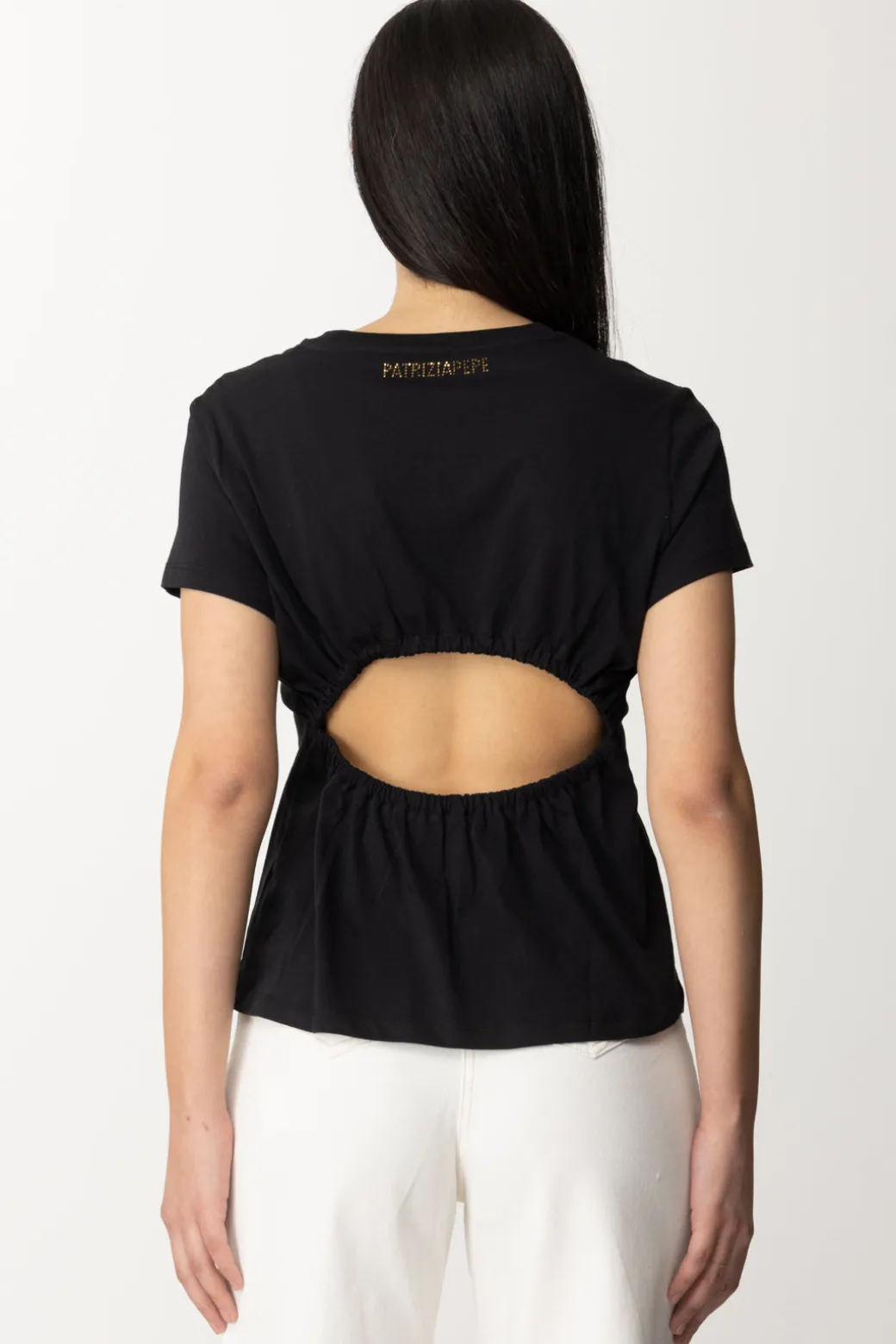 Donna Patrizia Pepe T-shirt con Scollo Su Retro e Logo In Strass