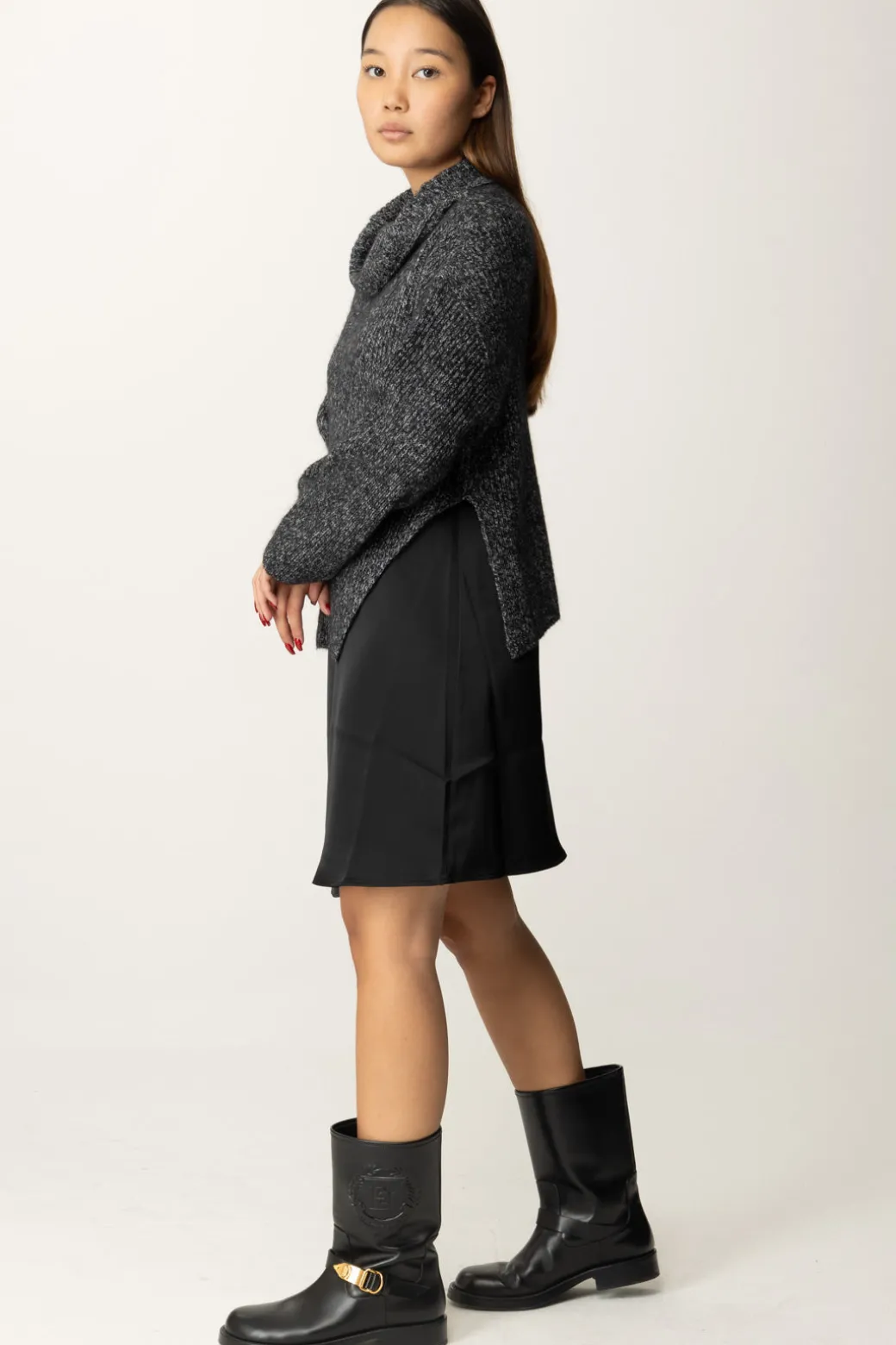 Donna Pinko Abito Bimateriale con Maglia Misto Alpaca