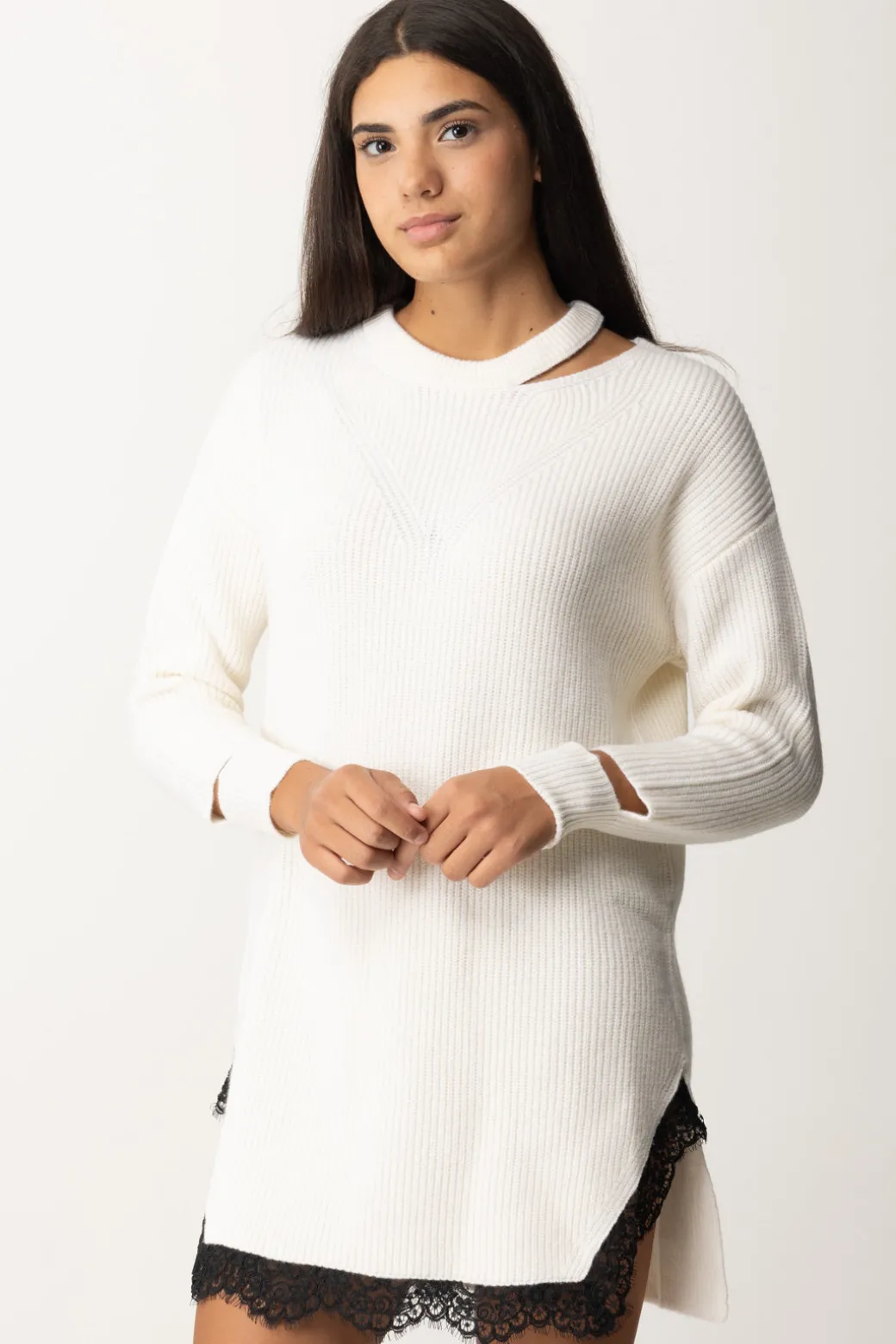 Donna Pinko Abito In Maglia con Cut-out e Pizzo