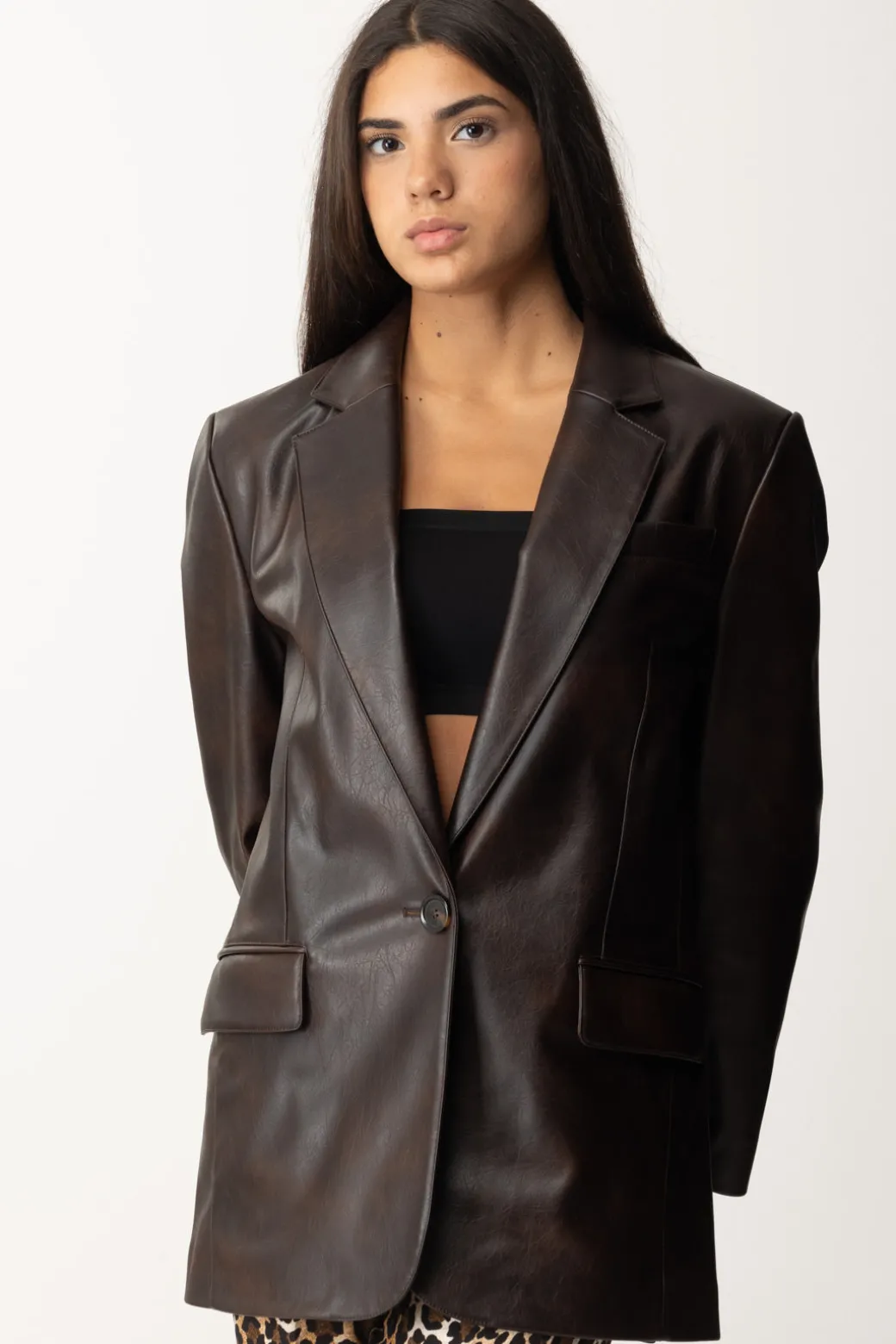 Donna Pinko Blazer In PelleMARRONE-CHICCO DI CAFFE'