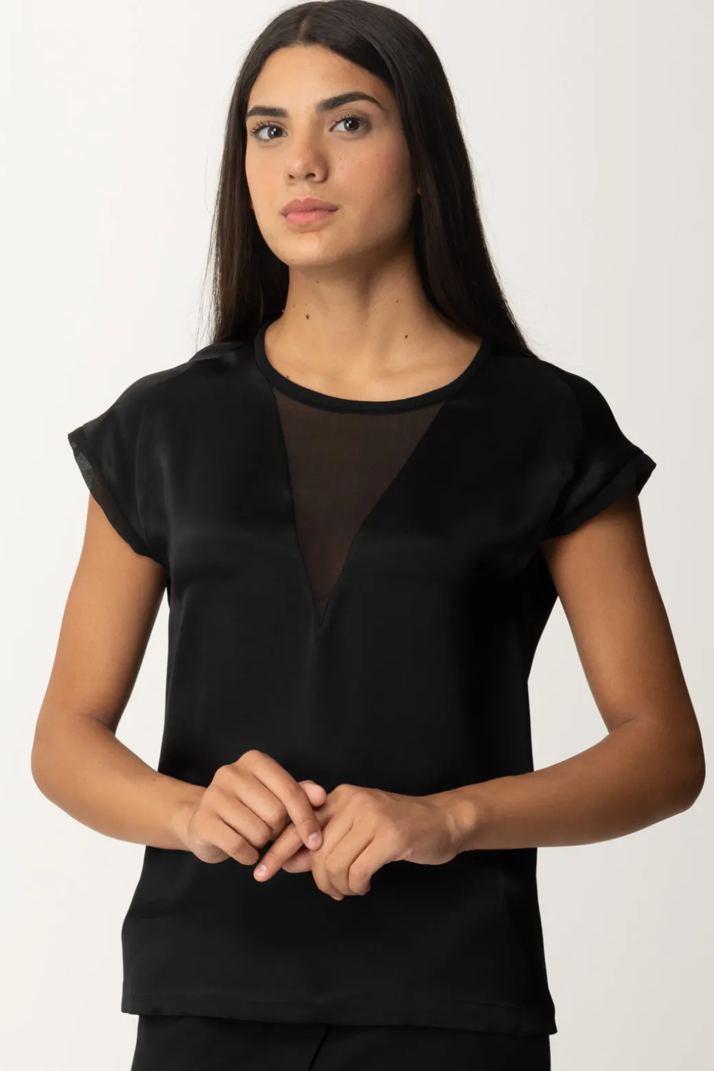 Donna Pinko Blusa In Satin con Inserto In Georgette