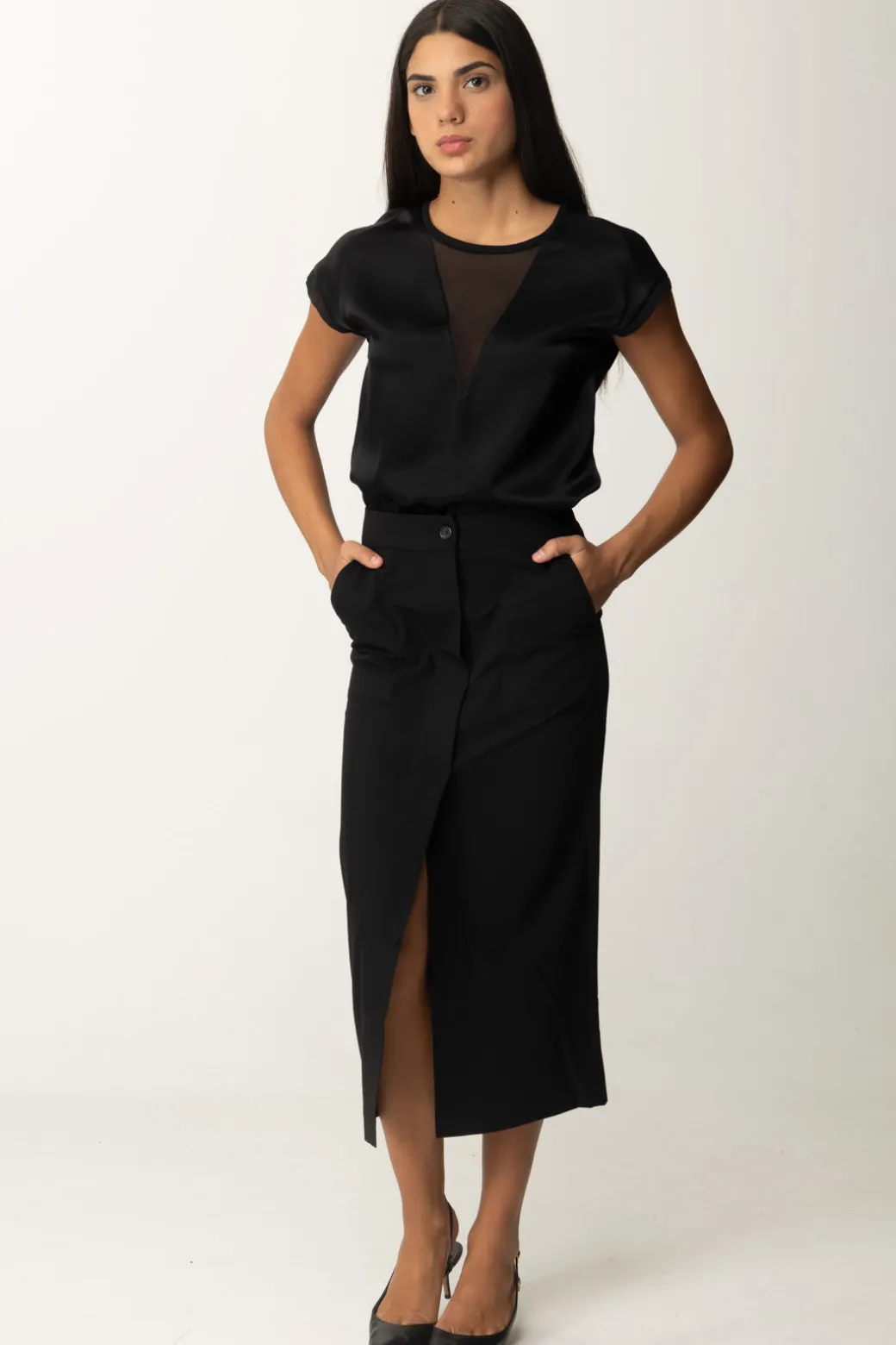 Donna Pinko Blusa In Satin con Inserto In Georgette