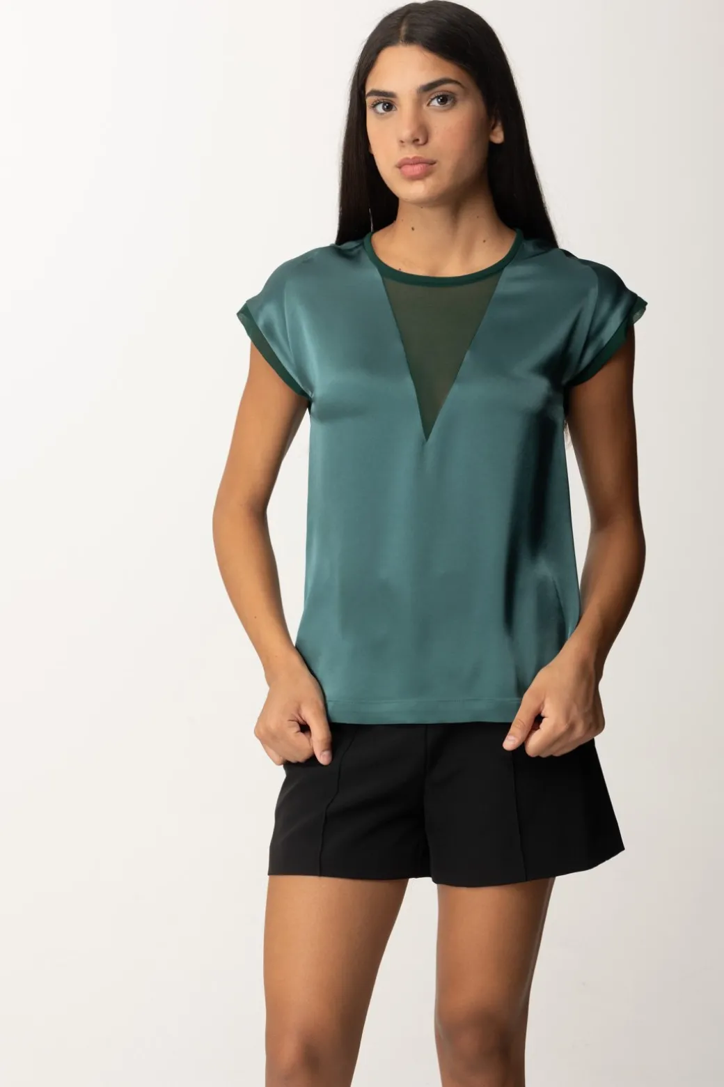 Donna Pinko Blusa In Satin con Inserto In Georgette